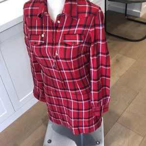 French Connection Red Plaid Snap Button Dress